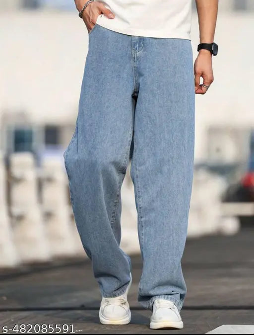 Baggy Mens Wear Ice Blue Wide Leg DENIM Jeans