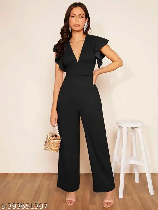 Trendystore New Launch Plunging Neck Wide Leg Jumpsuit