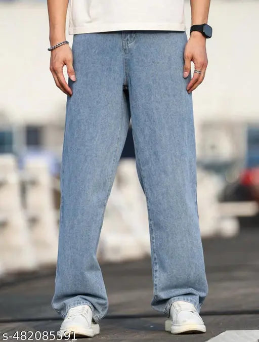 Baggy Mens Wear Ice Blue Wide Leg DENIM Jeans