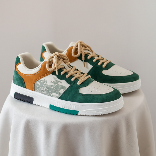 Men's White Casual Sneaker Shoes Green Print Shoe
